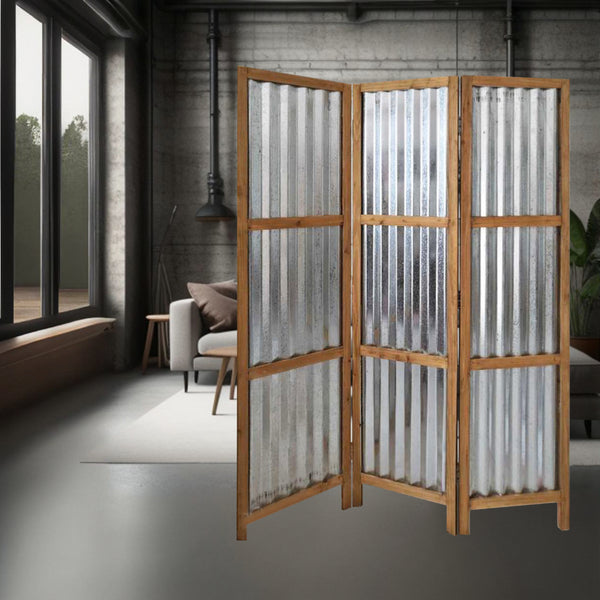 Homeroots 72" Brown Folding Three Panel Screen Room Divider  Wood 379904