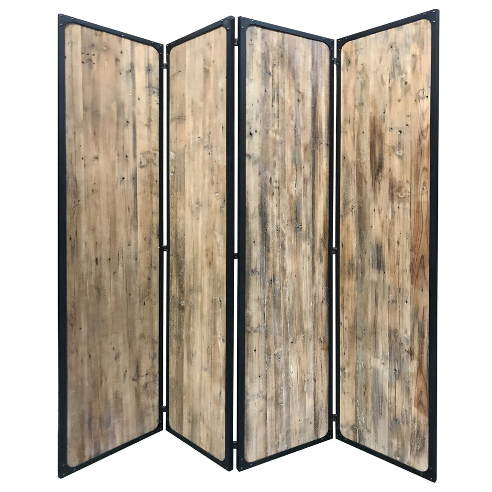 Homeroots 84" Brown Solid Wood Folding Four Panel Screen Room Divider  Wood 379906