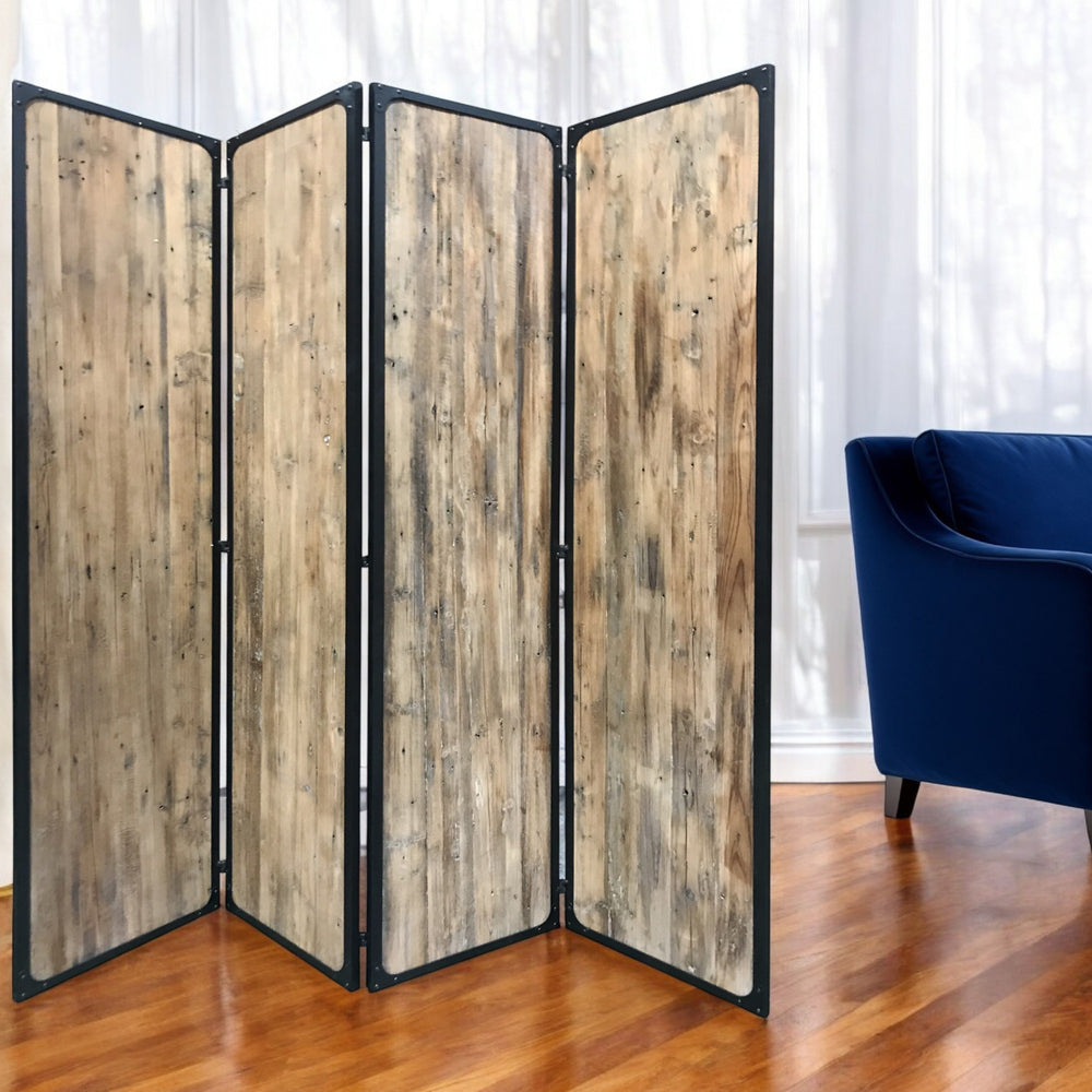 Homeroots 84" Brown Solid Wood Folding Four Panel Screen Room Divider  Wood 379906