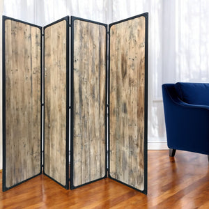 Homeroots 84" Brown Solid Wood Folding Four Panel Screen Room Divider  Wood 379906