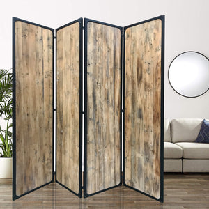 Homeroots 84" Brown Solid Wood Folding Four Panel Screen Room Divider  Wood 379906