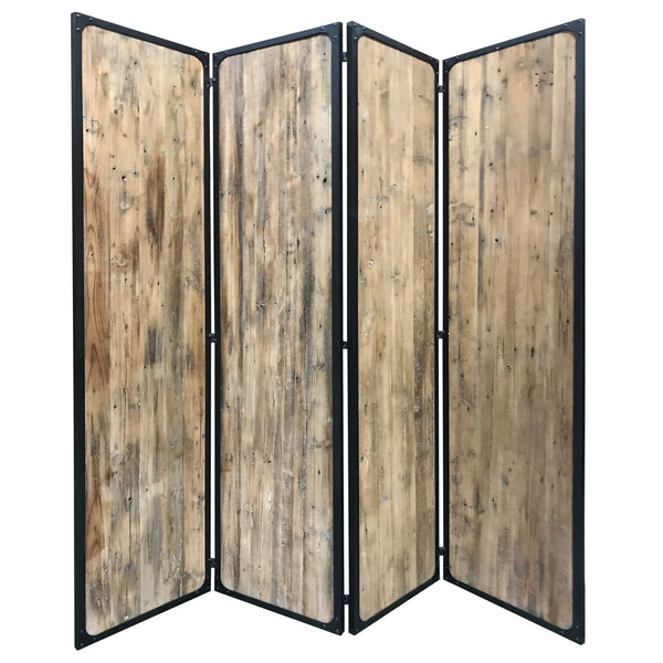 Homeroots 84" Brown Solid Wood Folding Four Panel Screen Room Divider  Wood 379906