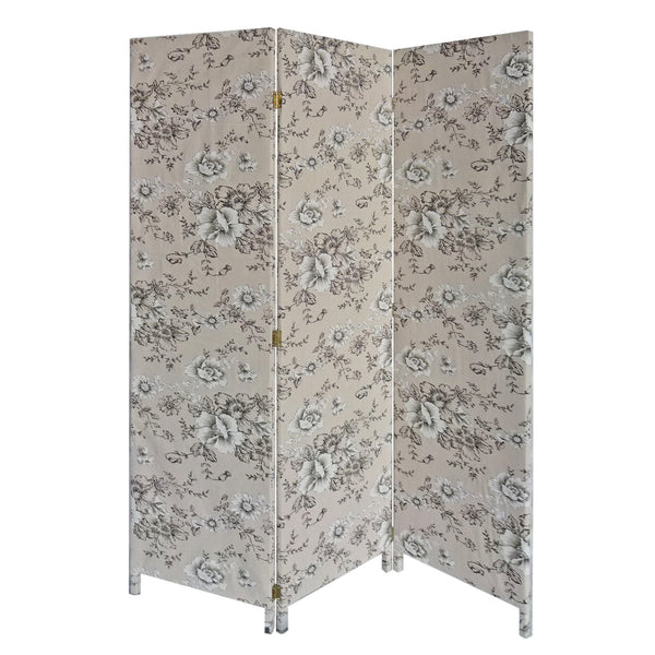 Homeroots 71" Beige And Black Fabric Folding Three Panel Screen Room Divider  Wood 379907