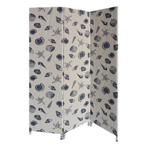 Homeroots 71" Blue And Beige Fabric Folding Three Panel Screen Room Divider  Wood 379908