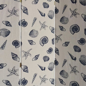 Homeroots 71" Blue And Beige Fabric Folding Three Panel Screen Room Divider  Wood 379908