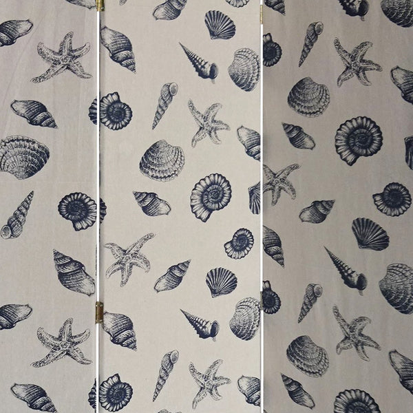 Homeroots 71" Blue And Beige Fabric Folding Three Panel Screen Room Divider  Wood 379908