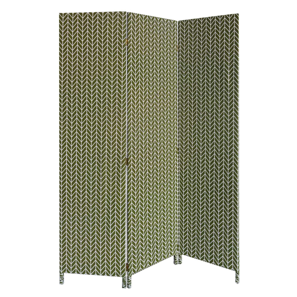 Homeroots 71" Green Fabric Folding Three Panel Screen Room Divider  Wood 379909