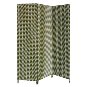 Homeroots 71" Green Fabric Folding Three Panel Screen Room Divider  Wood 379909