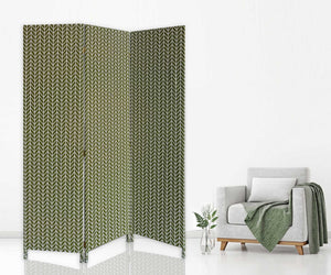 Homeroots 71" Green Fabric Folding Three Panel Screen Room Divider  Wood 379909