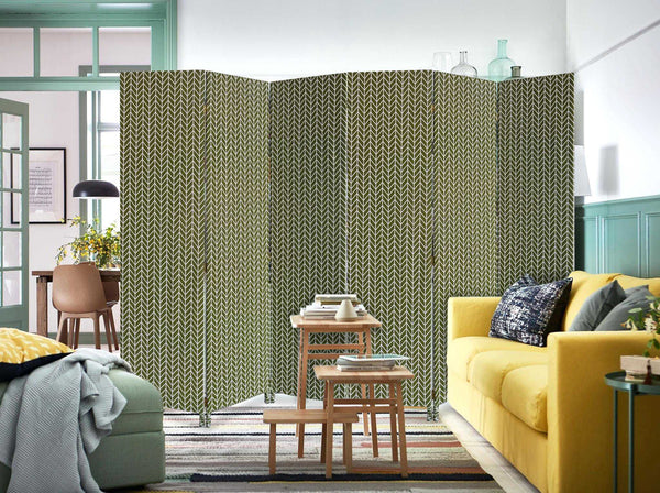 Homeroots 71" Green Fabric Folding Three Panel Screen Room Divider  Wood 379909