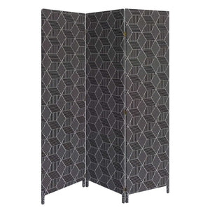 Homeroots 71" Black And White Fabric Folding Three Panel Screen Room Divider  Wood 379910