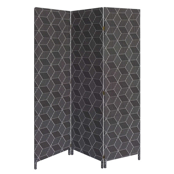 Homeroots 71" Black And White Fabric Folding Three Panel Screen Room Divider  Wood 379910
