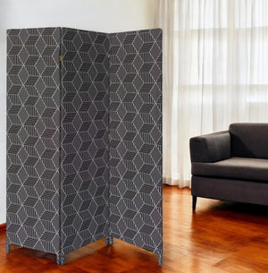 Homeroots 71" Black And White Fabric Folding Three Panel Screen Room Divider  Wood 379910