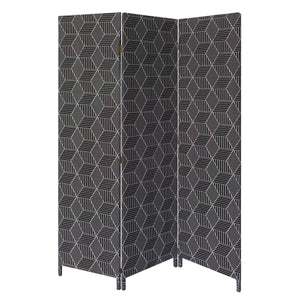 Homeroots 71" Black And White Fabric Folding Three Panel Screen Room Divider  Wood 379910