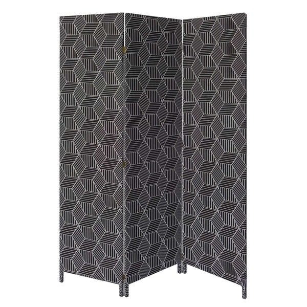 Homeroots 71" Black And White Fabric Folding Three Panel Screen Room Divider  Wood 379910