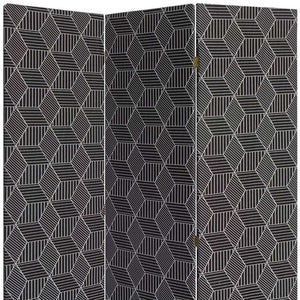 Homeroots 71" Black And White Fabric Folding Three Panel Screen Room Divider  Wood 379910