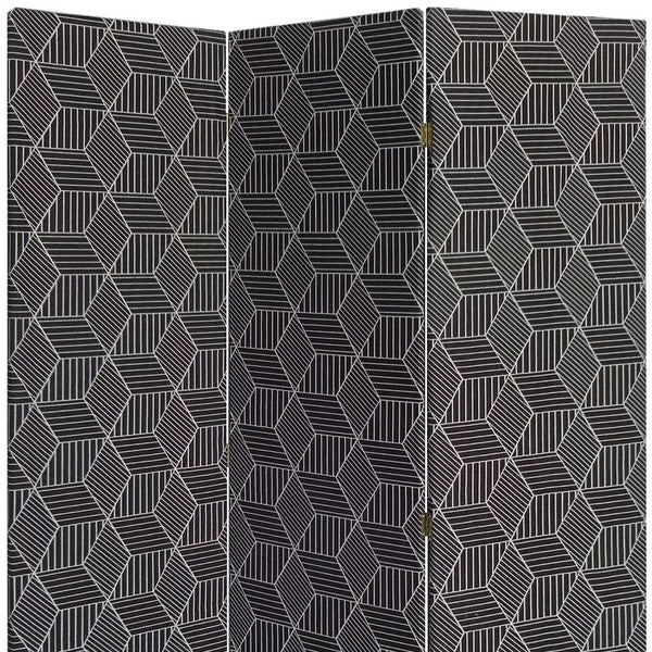Homeroots 71" Black And White Fabric Folding Three Panel Screen Room Divider  Wood 379910