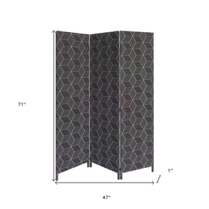 Homeroots 71" Black And White Fabric Folding Three Panel Screen Room Divider  Wood 379910