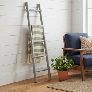 HomeRoots 59" Rustic Weathered Wood Five-Step Ladder Shelf for Stylish Storage and Display in Any Room Grey 379914