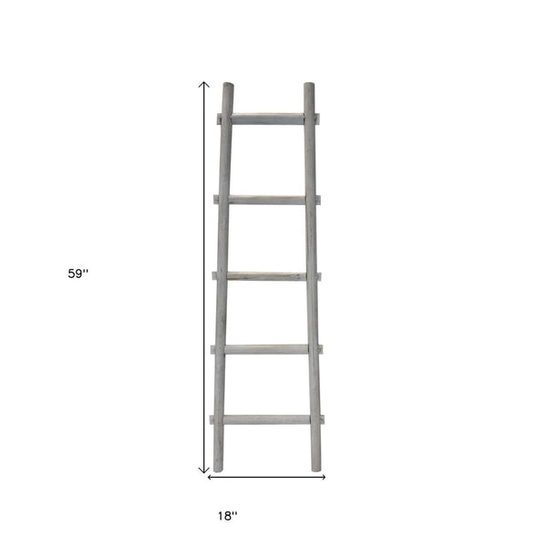HomeRoots 59" Rustic Weathered Wood Five-Step Ladder Shelf for Stylish Storage and Display in Any Room Grey 379914