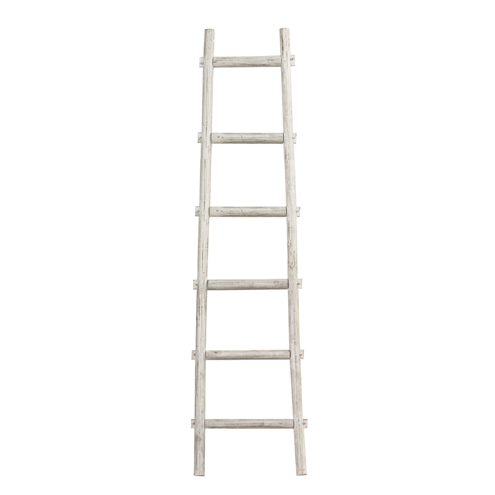 Homeroots 72" White Rustic Six Step Wood Ladder Shelf White Wood 379919