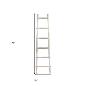 HomeRoots 72" Rustic Farmhouse Six-Step Ladder Shelf - Handcrafted Wood Display & Storage Solution for Any Room White 379919