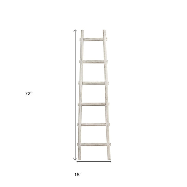 HomeRoots 72" Rustic Farmhouse Six-Step Ladder Shelf - Handcrafted Wood Display & Storage Solution for Any Room White 379919