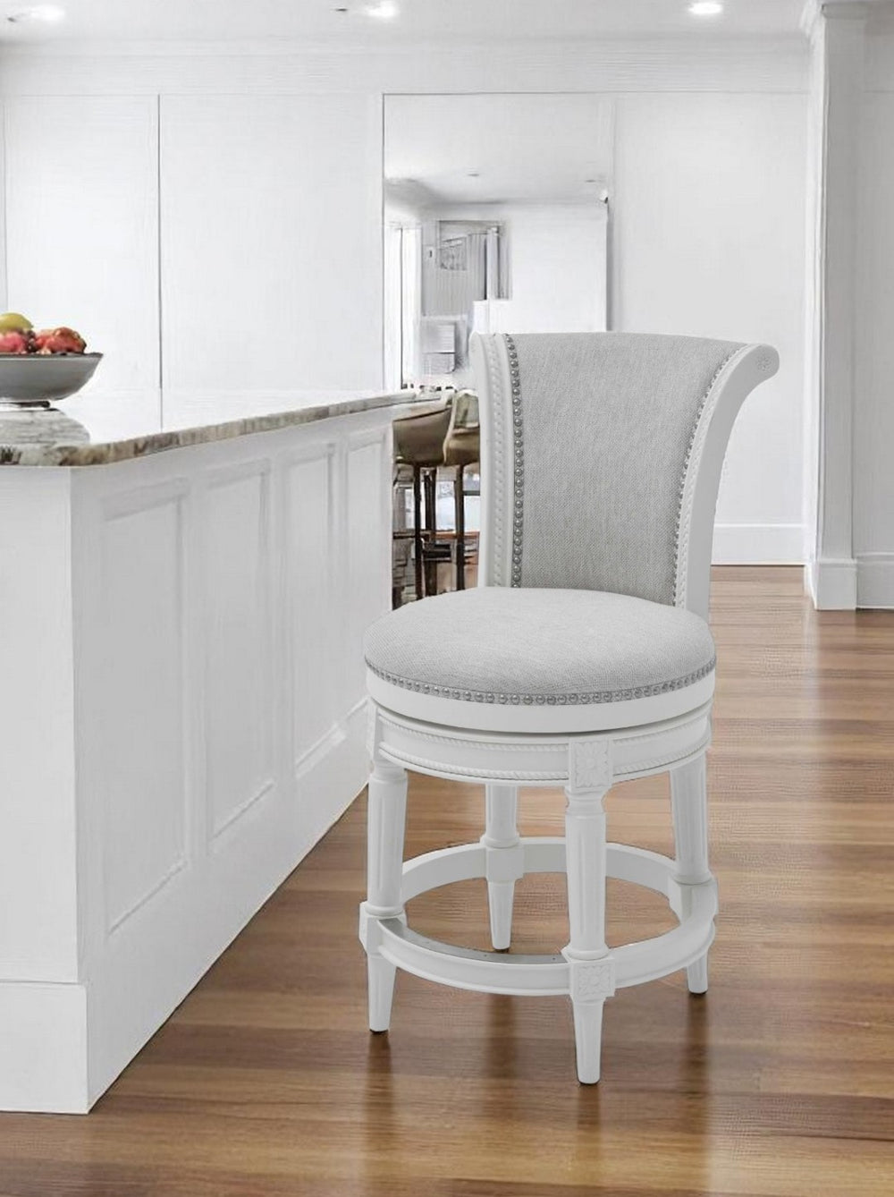 HomeRoots 39" Stylish Light Gray & White Counter-Height Swivel Bar Chair for Modern Kitchen & Dining Areas 379920