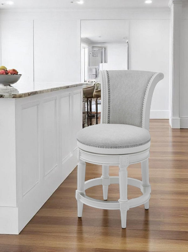 HomeRoots 39" Stylish Light Gray & White Counter-Height Swivel Bar Chair for Modern Kitchen & Dining Areas 379920