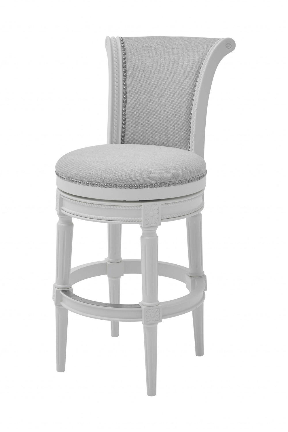Homeroots Light Gray And White Solid Wood Swivel Bar Chair   379921