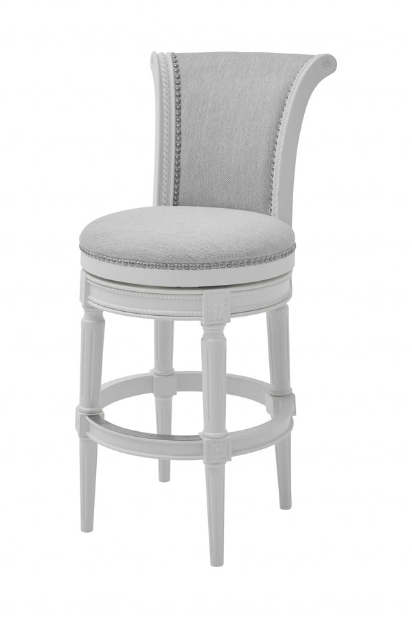 Homeroots Light Gray And White Solid Wood Swivel Bar Chair   379921