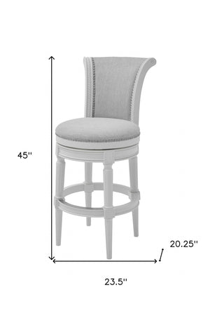 Homeroots Light Gray And White Solid Wood Swivel Bar Chair   379921
