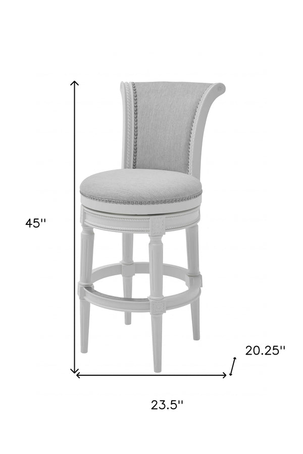 Homeroots Light Gray And White Solid Wood Swivel Bar Chair   379921