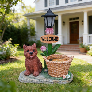English Elm Labrador Solar Garden Statue with Led Glow and Built-in Succulent Planter Basin W5398P464248
