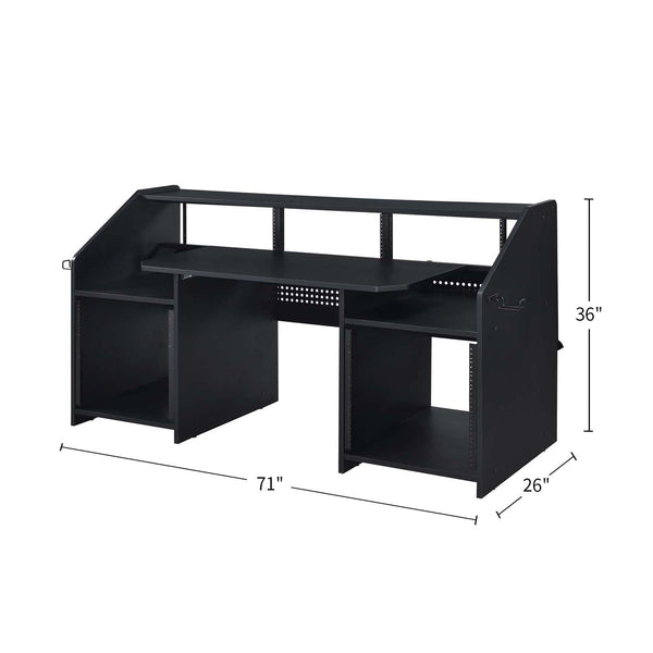 English Elm Rectangular Studio Music Desk with Pullout Tray, Headphone Hooks and Sturdy Pro Equipment Mounting Black B016P323364