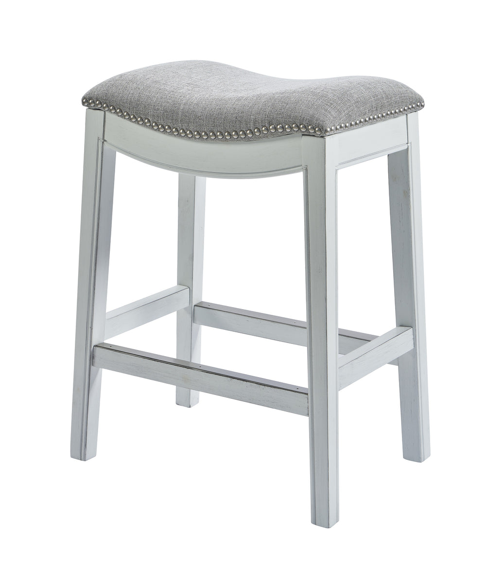 Homeroots 31" Light Gray And White Upholstered And Solid Wood Backless Bar Height Bar Chair   379937