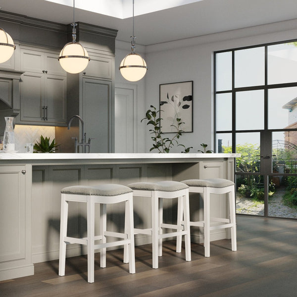 HomeRoots 31" Light Gray Upholstered Backless Bar Chair with Solid Wood Frame - Modern Comfort & Style 379937