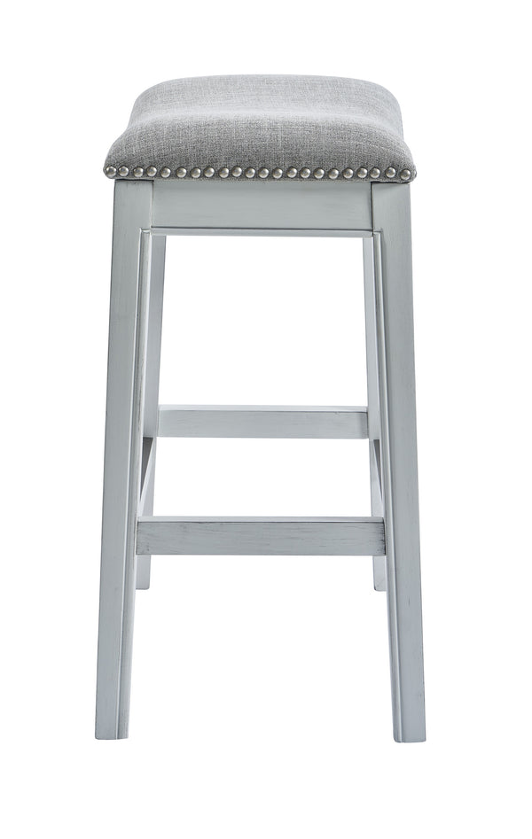 Homeroots 31" Light Gray And White Upholstered And Solid Wood Backless Bar Height Bar Chair   379937