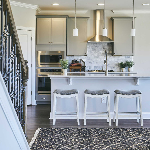 Homeroots 31" Light Gray And White Upholstered And Solid Wood Backless Bar Height Bar Chair   379937