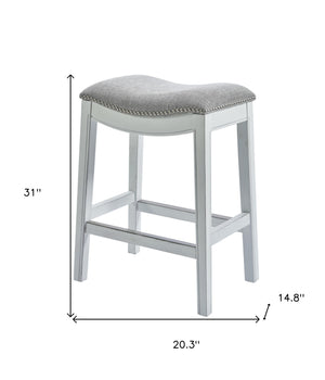 Homeroots 31" Light Gray And White Upholstered And Solid Wood Backless Bar Height Bar Chair   379937