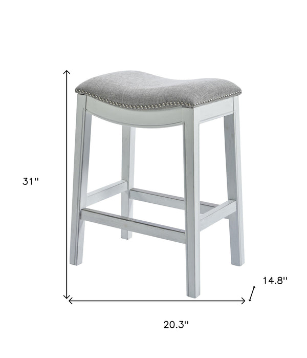 Homeroots 31" Light Gray And White Upholstered And Solid Wood Backless Bar Height Bar Chair   379937