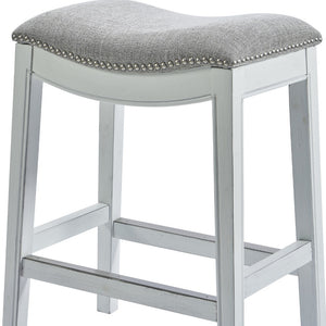 Homeroots 31" Light Gray And White Upholstered And Solid Wood Backless Bar Height Bar Chair   379937