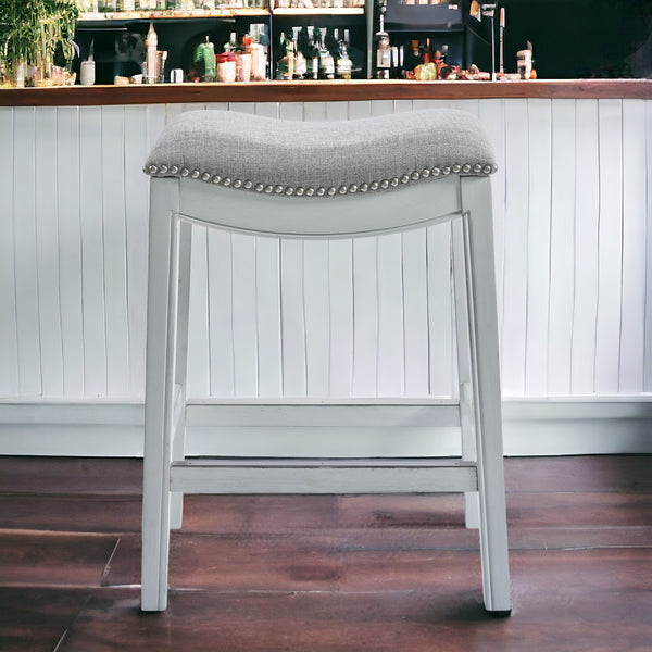 Homeroots 31" Light Gray And White Upholstered And Solid Wood Backless Bar Height Bar Chair   379937