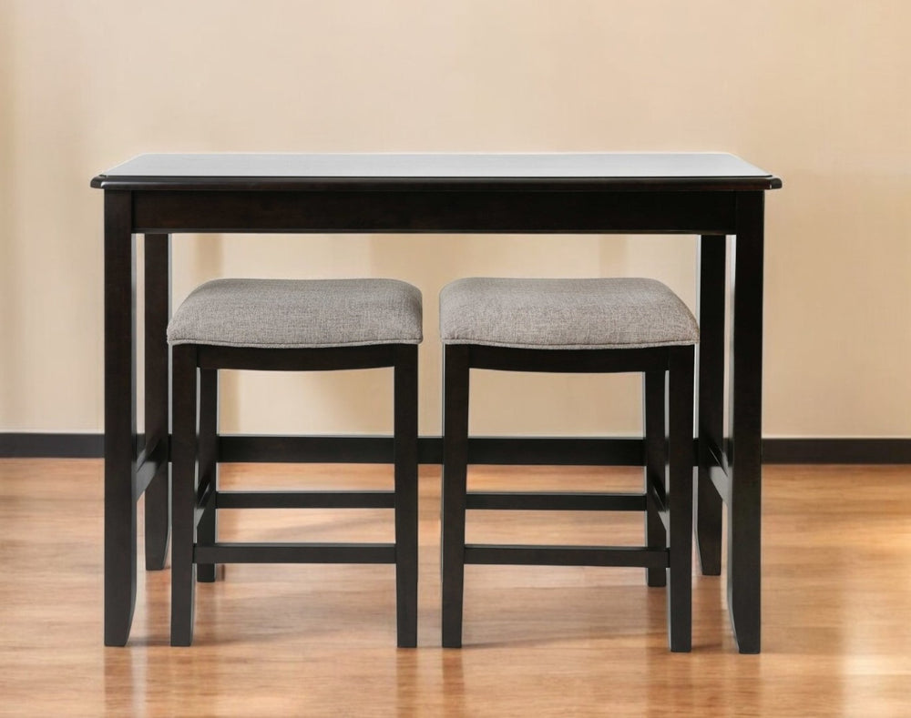 HomeRoots Set of Two 27" Backless Bar Chairs with Table in Light Gray & Dark Brown for Stylish Spaces 379938