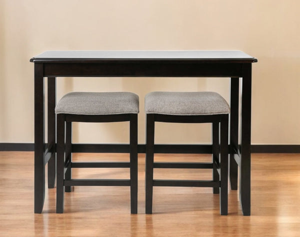 HomeRoots Set of Two 27" Backless Bar Chairs with Table in Light Gray & Dark Brown for Stylish Spaces 379938
