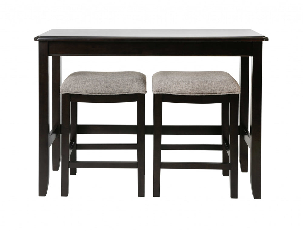 Homeroots Set Of Two 27" Light Gray And Dark Brown Solid Wood Backless Bar Chairs With Table   379938
