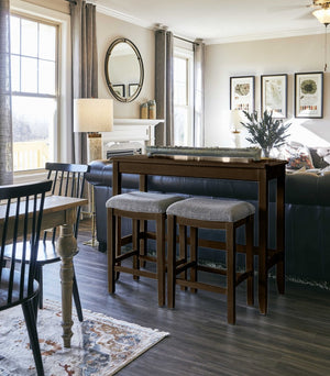 HomeRoots Set of Two 27" Backless Bar Chairs with Table in Light Gray & Dark Brown for Stylish Spaces 379938