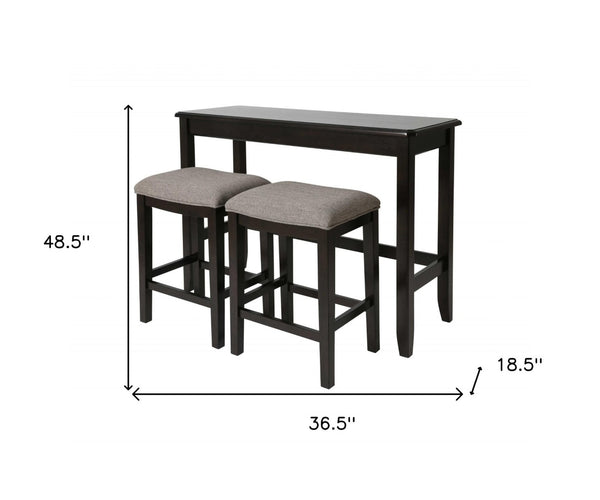 HomeRoots Set of Two 27" Backless Bar Chairs with Table in Light Gray & Dark Brown for Stylish Spaces 379938