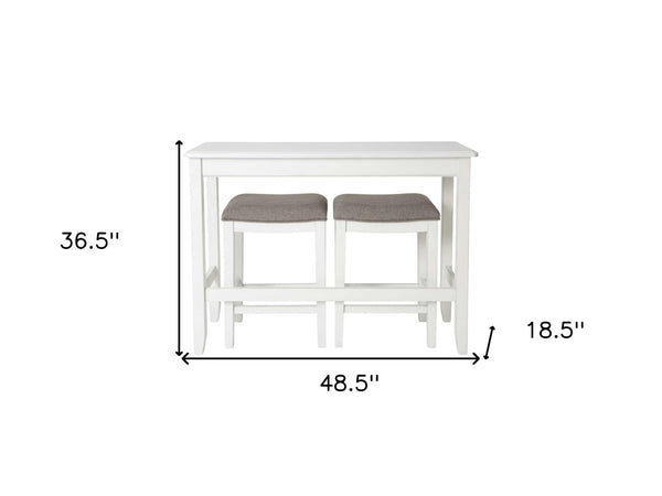 HomeRoots 49" Elegant Three-Piece White Wood Bar Set with Cushioned Stools for Modern Farmhouse Charm 379939