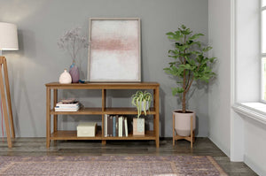 HomeRoots Brown Solid Wood Double Bookcase – Elegant, Space-Saving Storage for Books & Decor in Any Room 379940